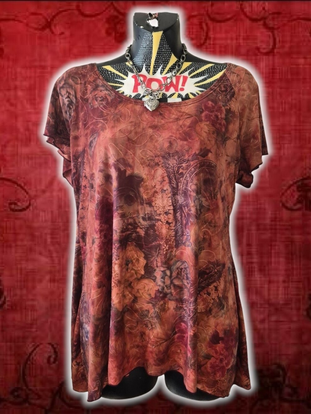 Y2k Euro Style Tuscan Boho Floral Rose Print Short Capped Flutter Sleeve Top M
